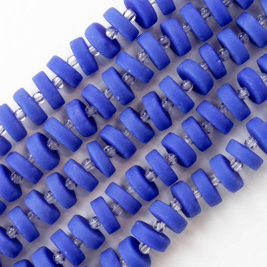 9mm Frosted Glass Heishi Beads - Opaque Cornflower Blue - 72 Beads