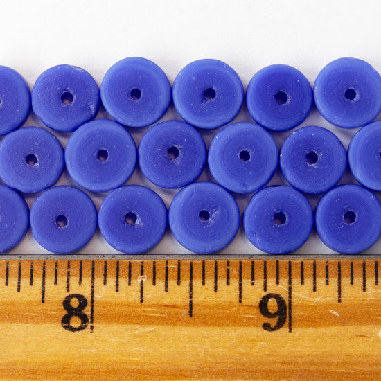 9mm Frosted Glass Heishi Beads - Opaque Cornflower Blue - 72 Beads