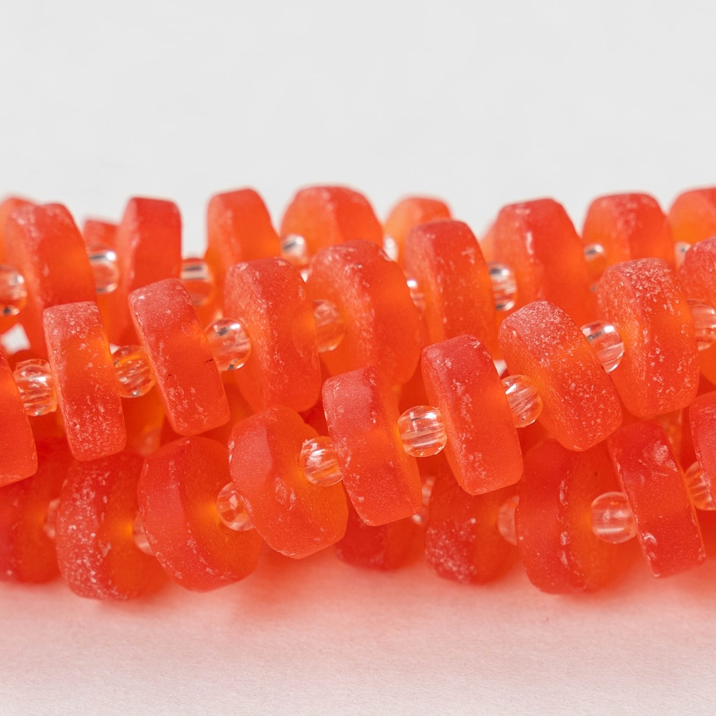 9mm Frosted Glass Heishi Beads - Hyacinth Orange - 72 Beads