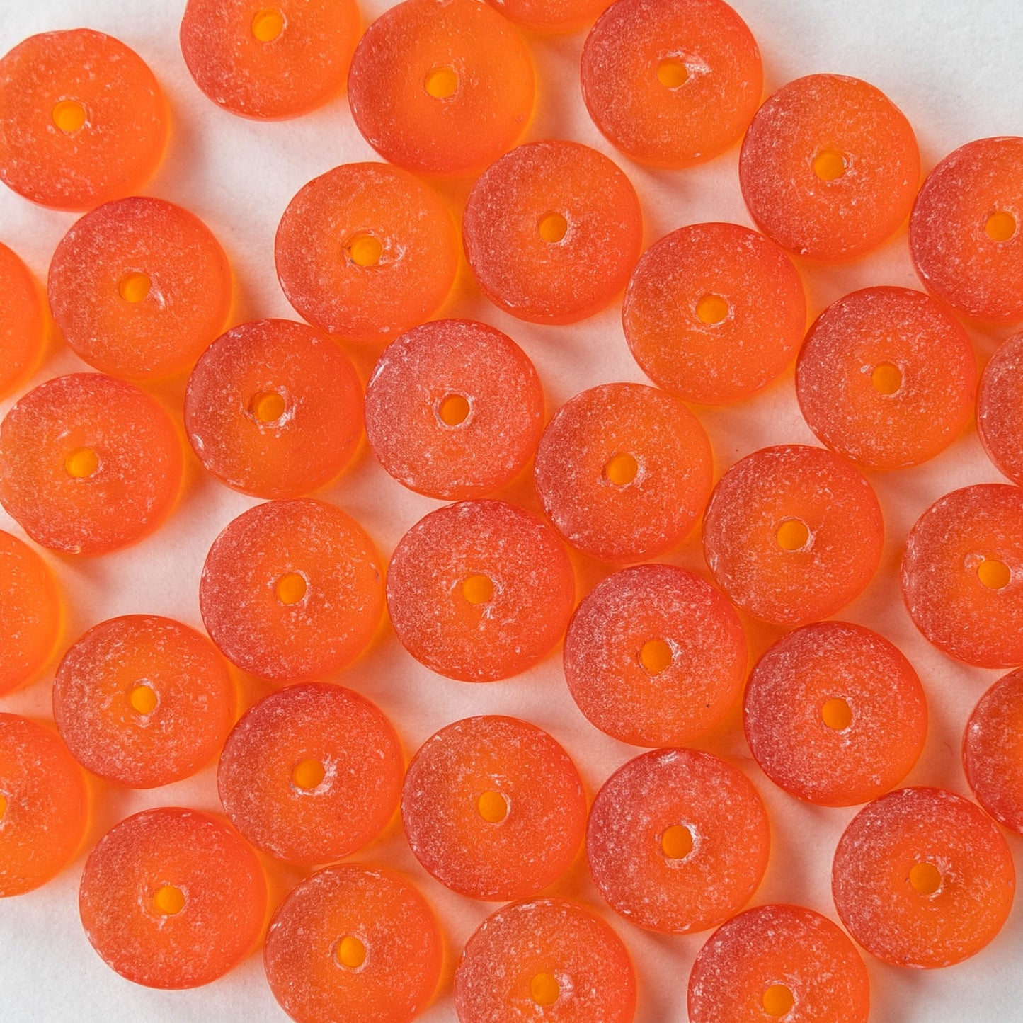 9mm Frosted Glass Heishi Beads - Hyacinth Orange - 72 Beads