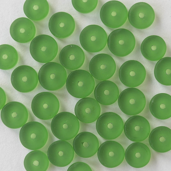 9mm Frosted Glass Heishi Beads - Green - 72 Beads