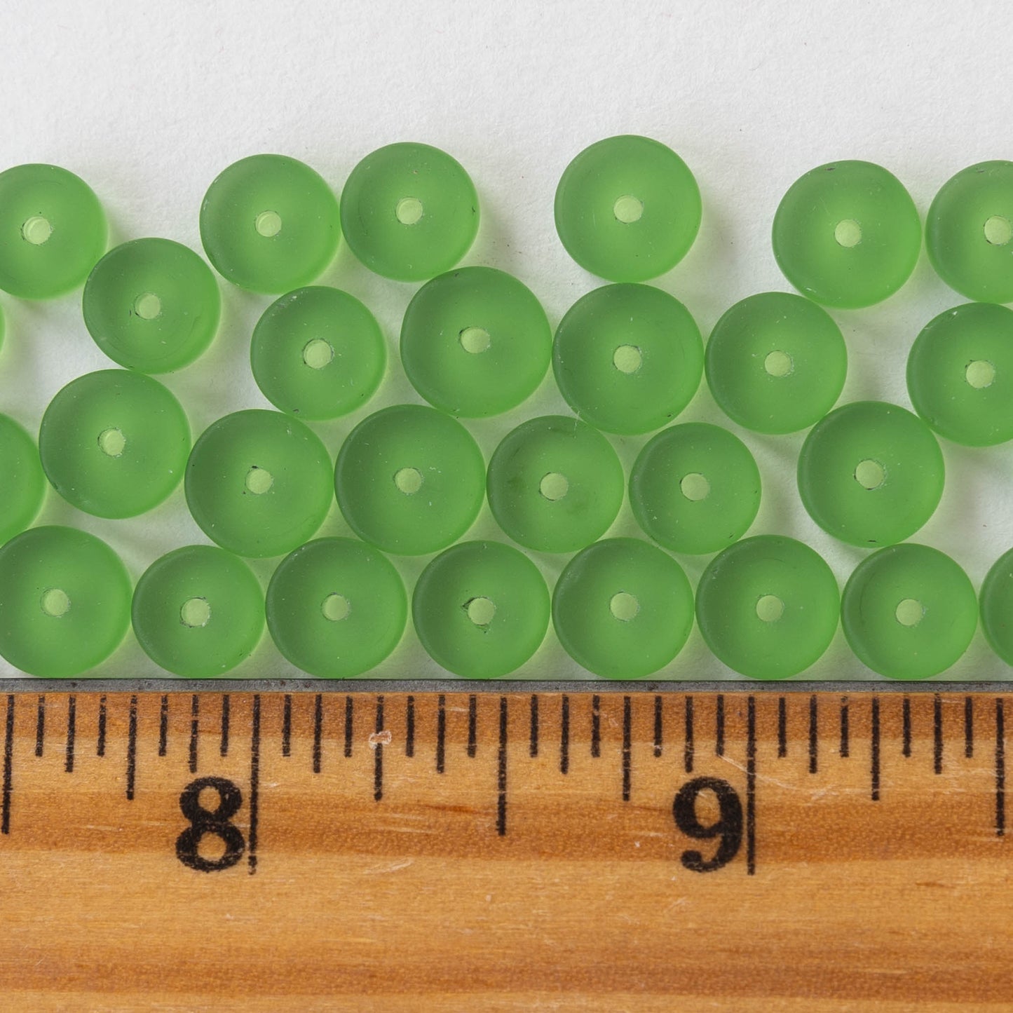 9mm Frosted Glass Heishi Beads - Green - 72 Beads