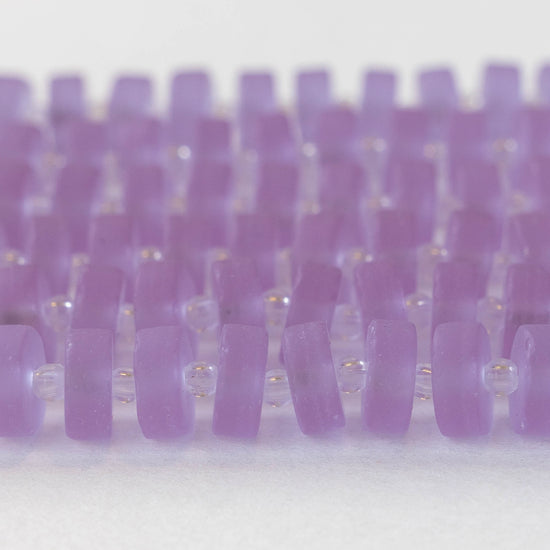 9mm Frosted Glass Heishi Beads - Lavender - 72 Beads