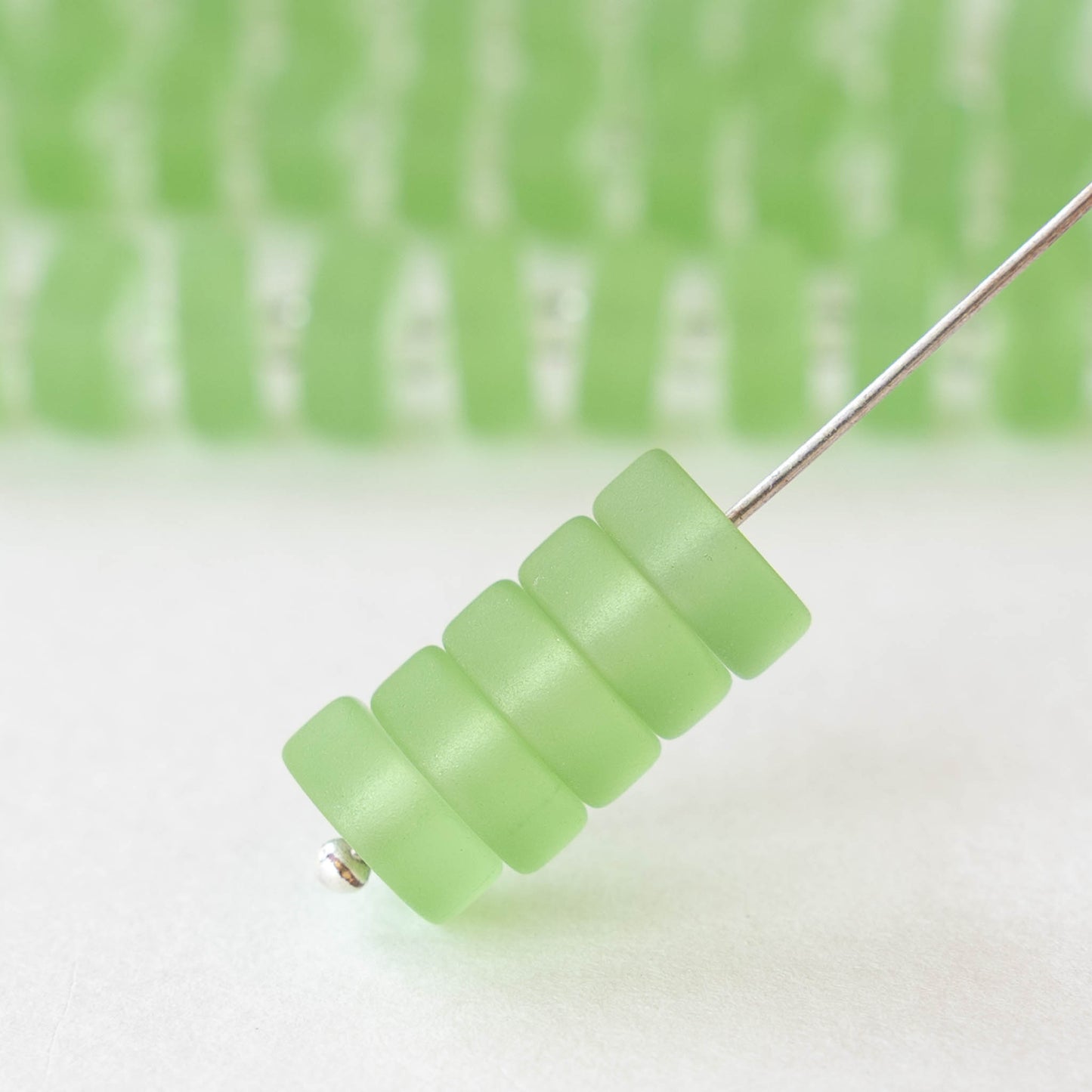 9mm Frosted Glass Heishi Beads - Peridot Green - 72 Beads