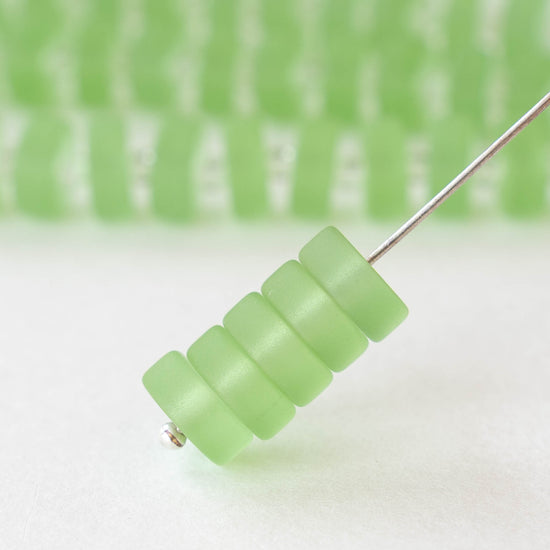 9mm Frosted Glass Heishi Beads - Peridot Green - 72 Beads