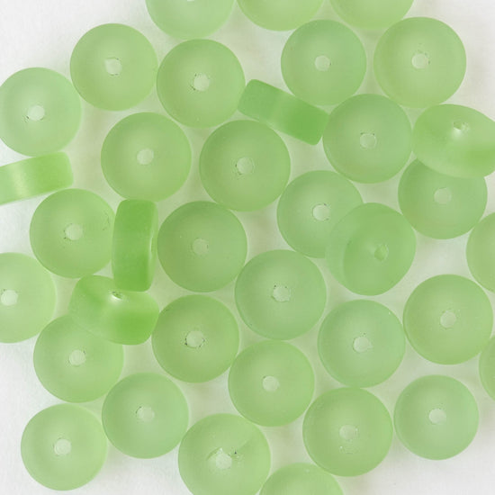 9mm Frosted Glass Heishi Beads - Peridot Green - 72 Beads