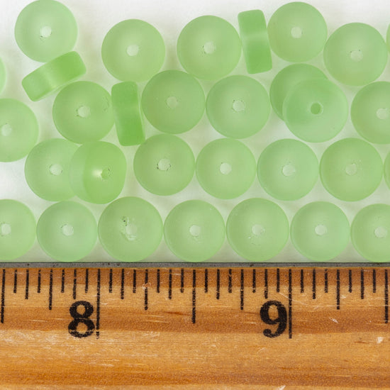 9mm Frosted Glass Heishi Beads - Peridot Green - 72 Beads