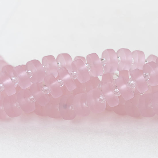 9mm Frosted Glass Heishi Beads - Pink - 72 Beads