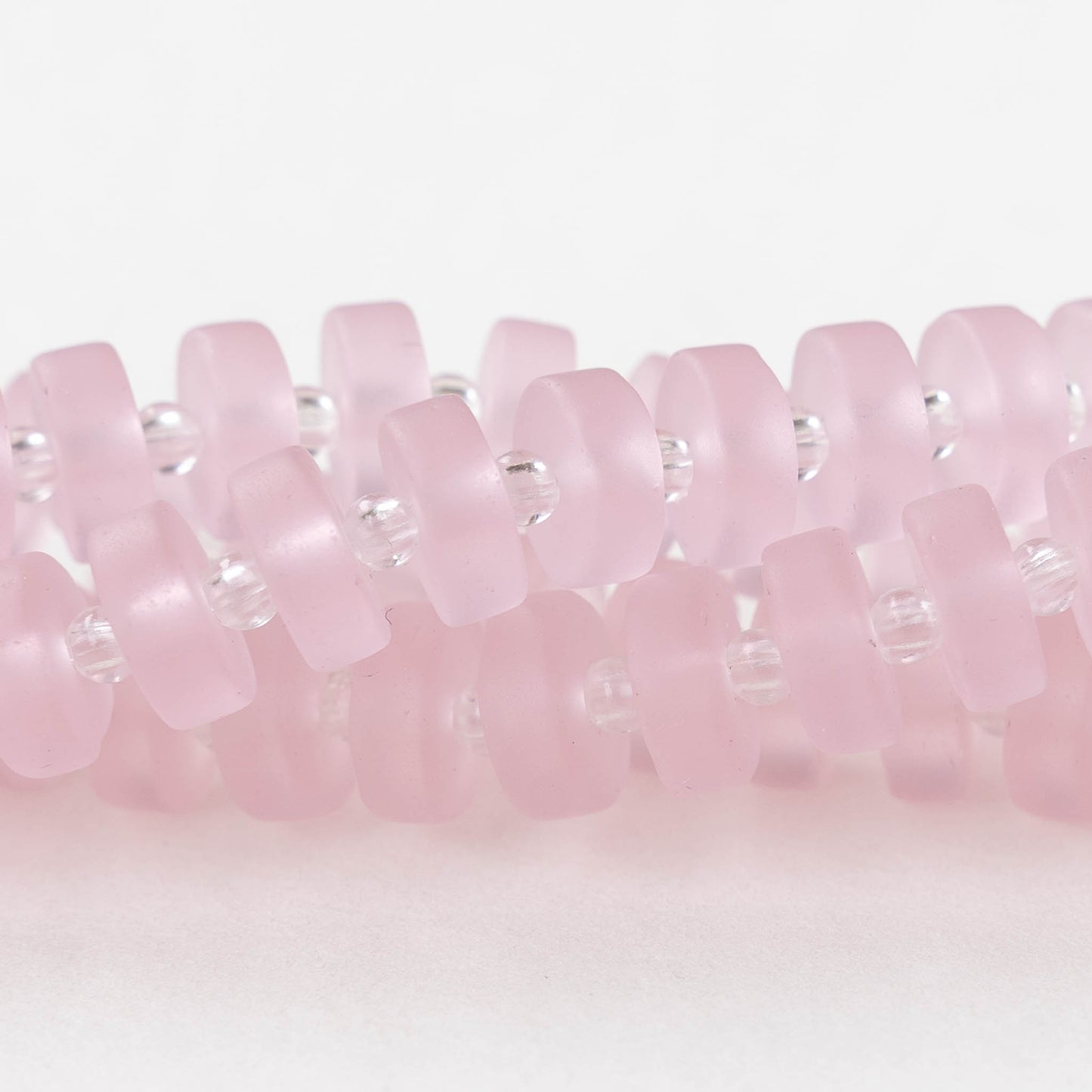 9mm Frosted Glass Heishi Beads - Light Pink - 72 Beads