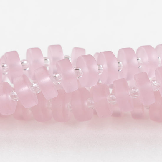 9mm Frosted Glass Heishi Beads - Light Pink - 72 Beads