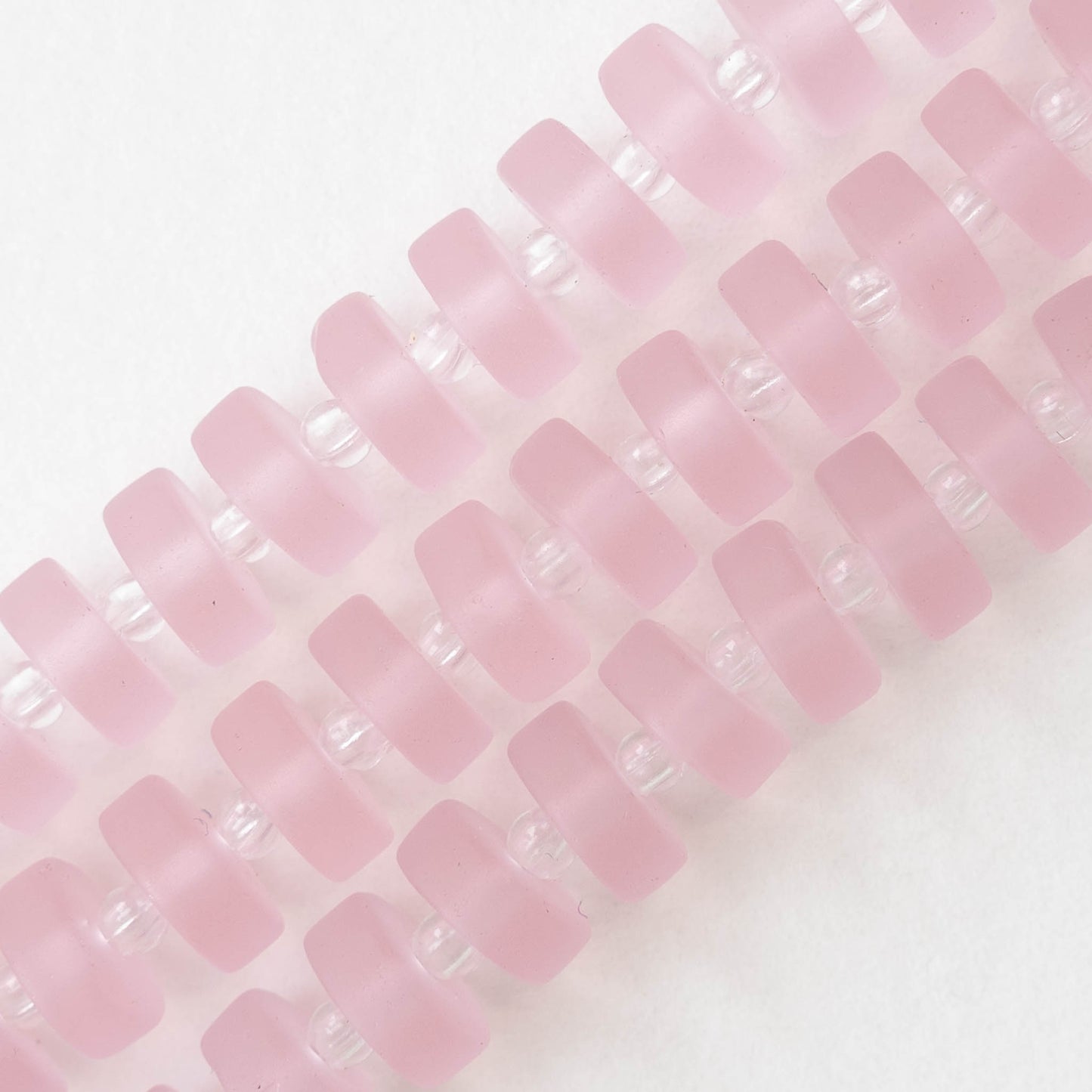 9mm Frosted Glass Heishi Beads - Light Pink - 72 Beads