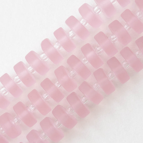 9mm Frosted Glass Heishi Beads - Light Pink - 72 Beads