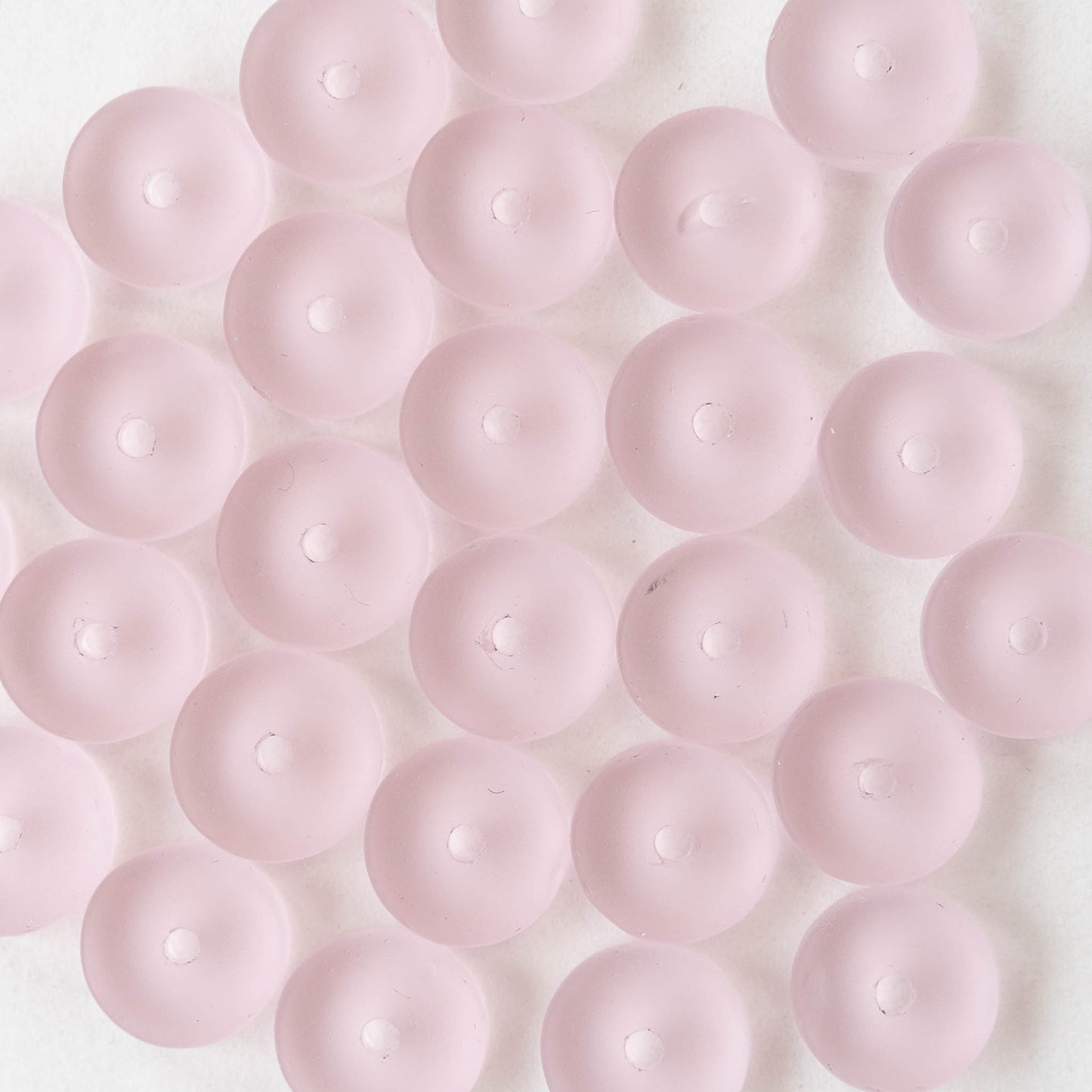 9mm Frosted Glass Heishi Beads - Light Pink - 72 Beads