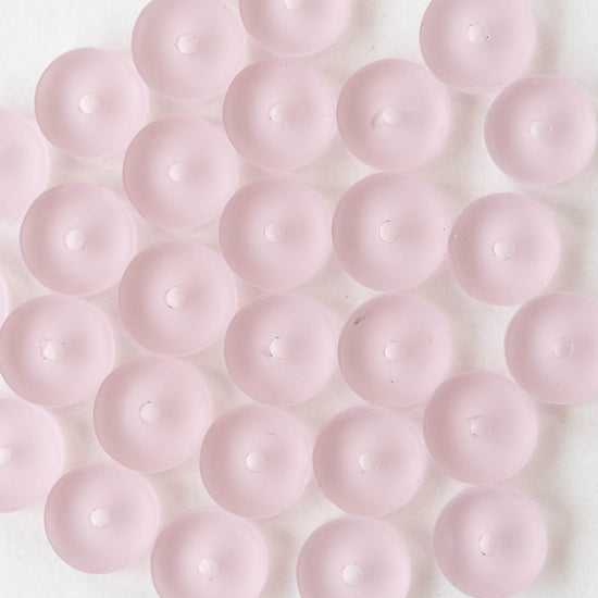 9mm Frosted Glass Heishi Beads - Light Pink - 72 Beads