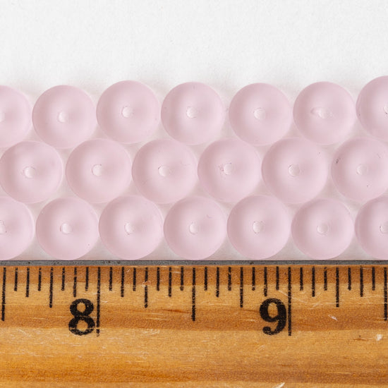 9mm Frosted Glass Heishi Beads - Light Pink - 72 Beads