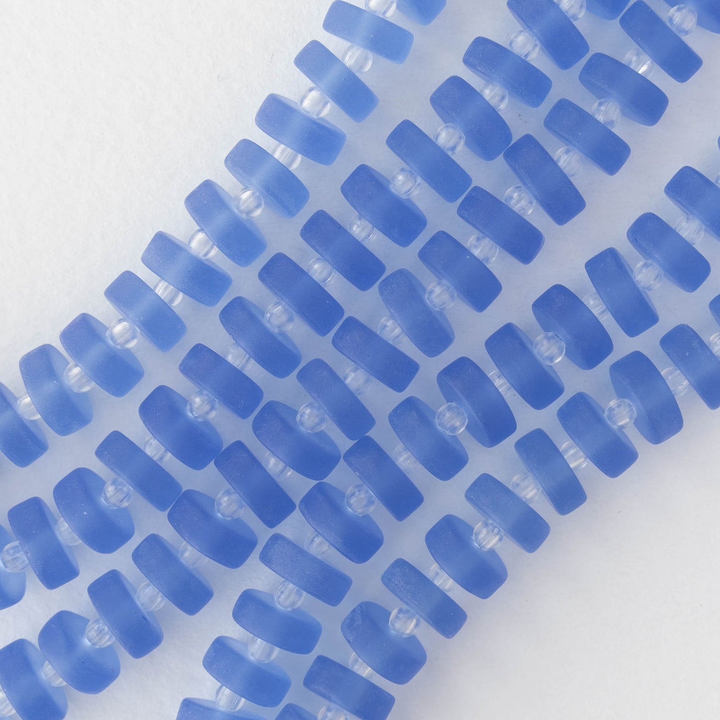 9mm Frosted Glass Heishi Beads - Sapphire Blue - 72 Beads