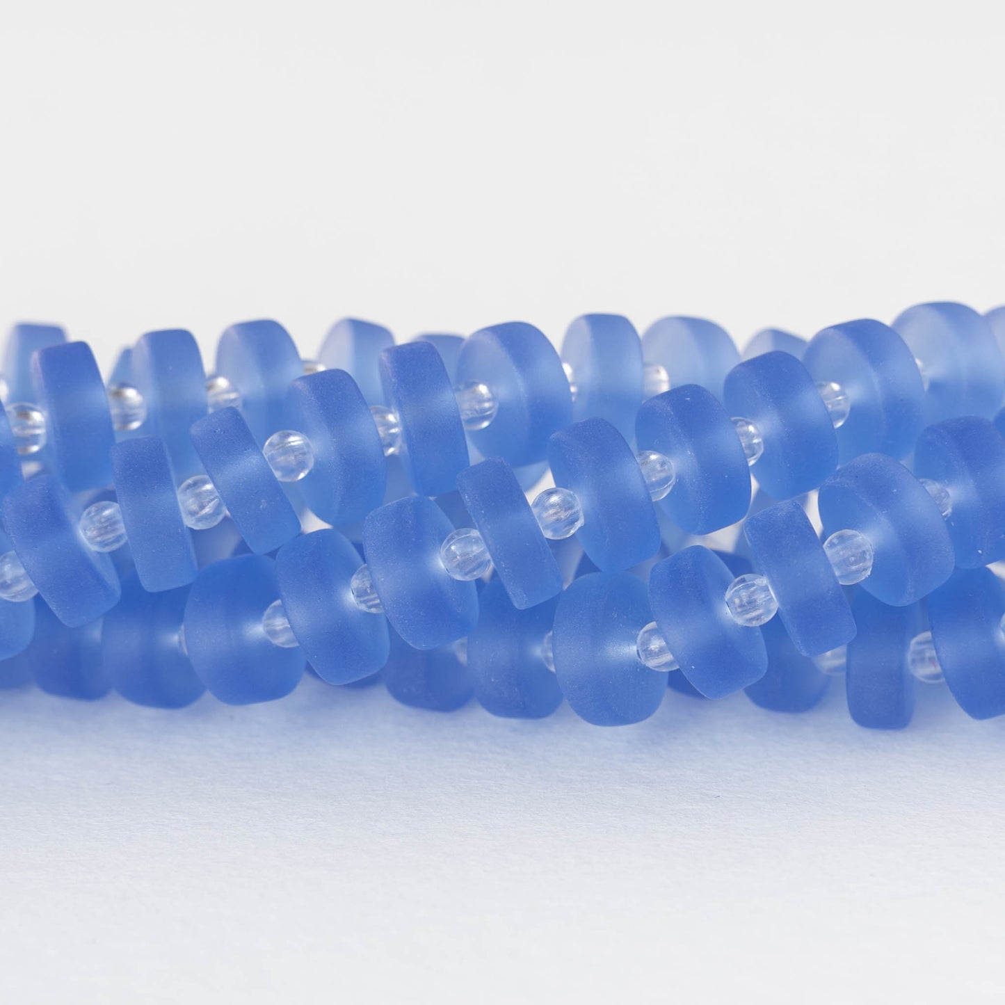 9mm Frosted Glass Heishi Beads - Sapphire Blue - 72 Beads