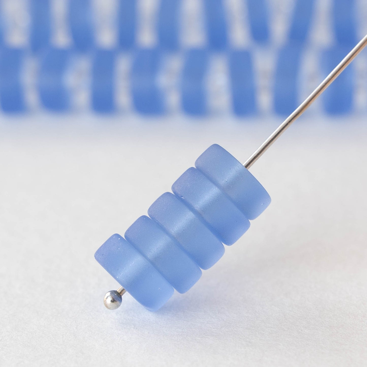 9mm Frosted Glass Heishi Beads - Sapphire Blue - 72 Beads