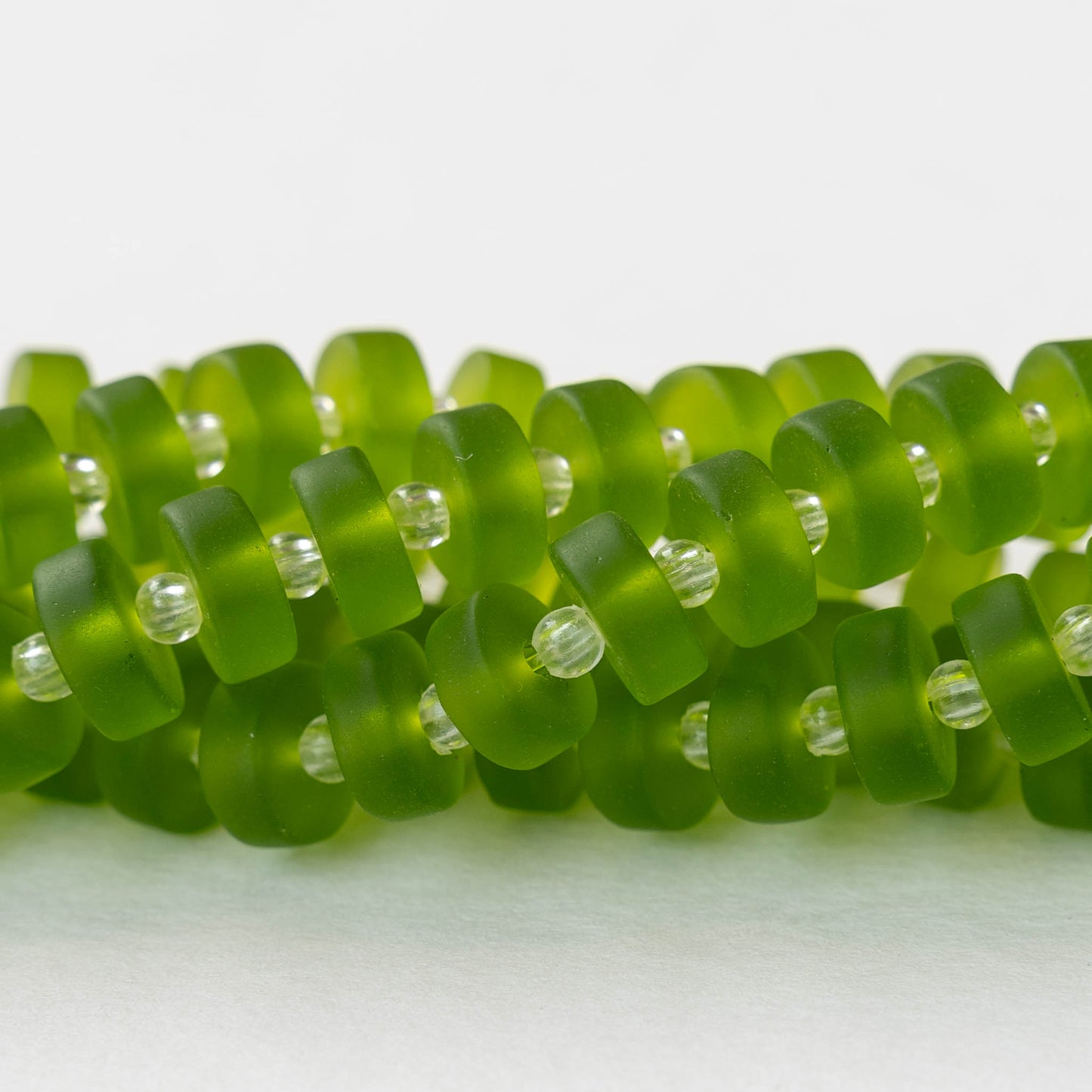 9mm Frosted Glass Heishi Beads - Lime Green - 72 Beads