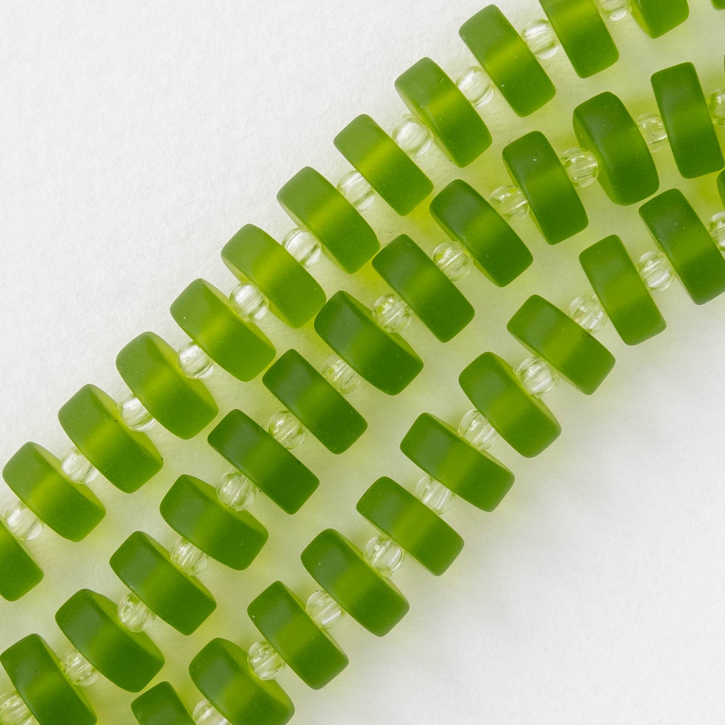 9mm Frosted Glass Heishi Beads - Lime Green - 72 Beads