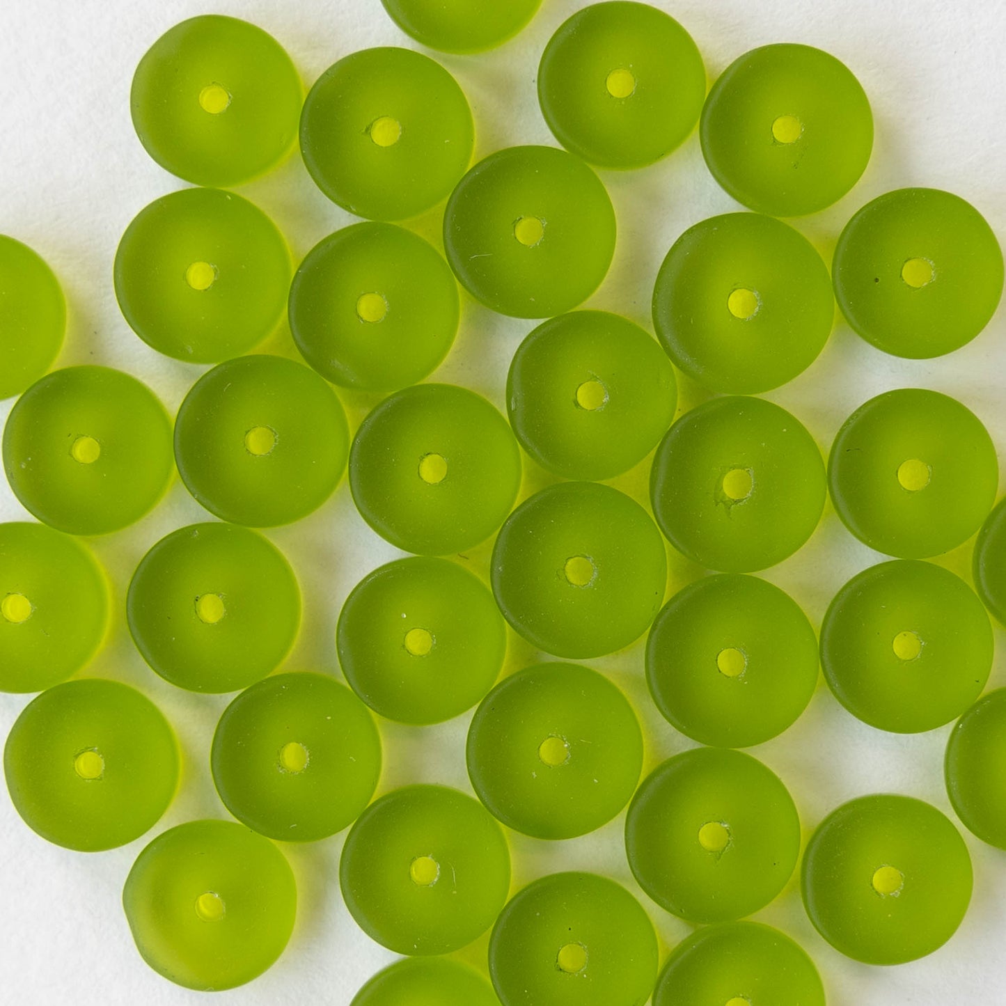 9mm Frosted Glass Heishi Beads - Lime Green - 72 Beads