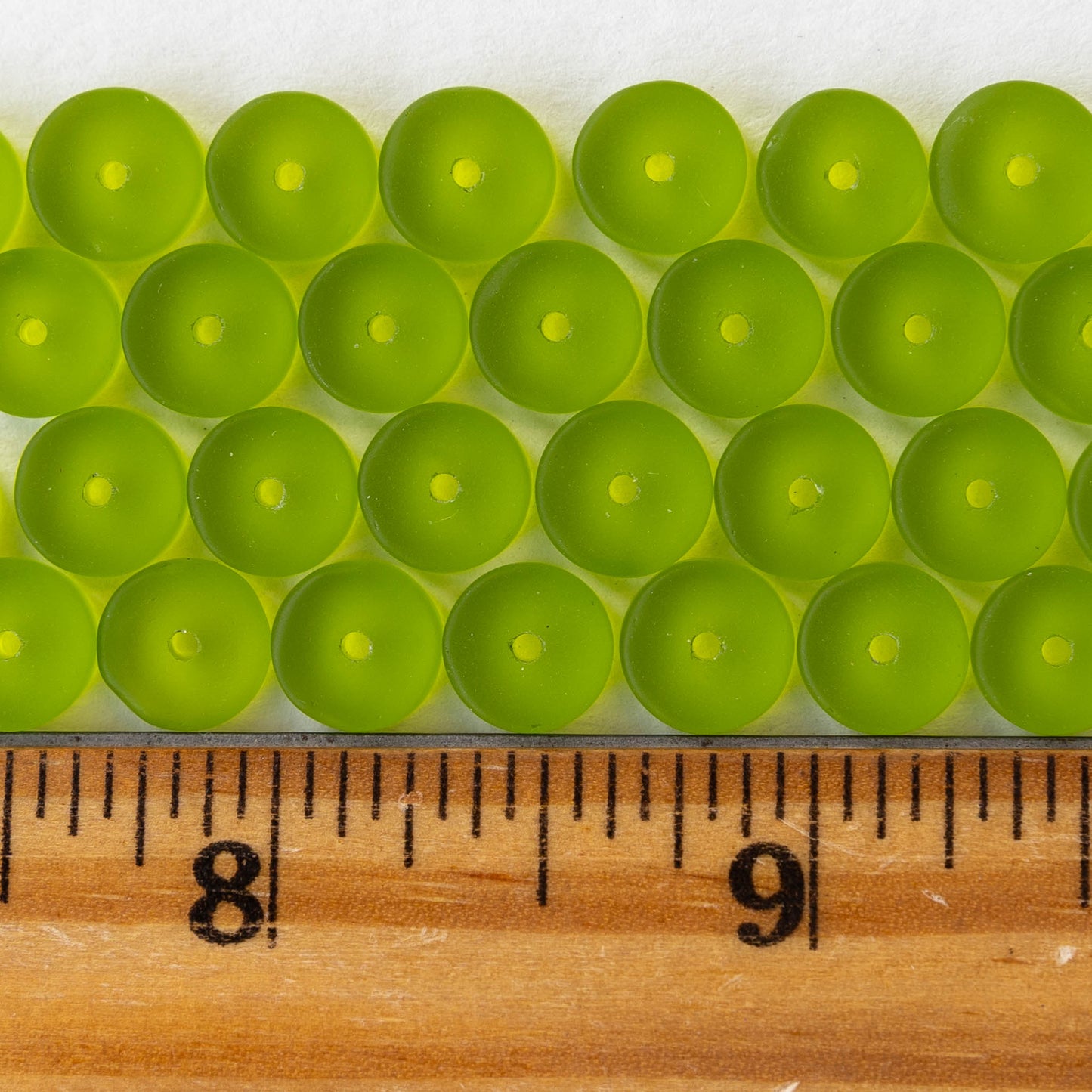 9mm Frosted Glass Heishi Beads - Lime Green - 72 Beads