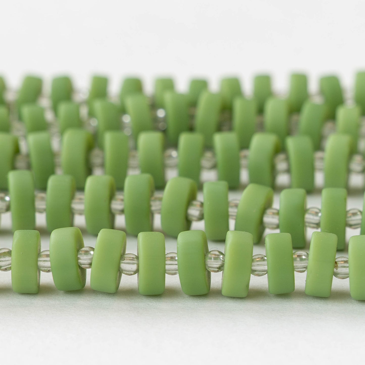 9mm Frosted Glass Heishi Beads - Opaque Olive Green - 36 or 72 Beads