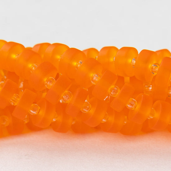 9mm Frosted Glass Heishi Beads - Light Bright Orange - 72 Beads
