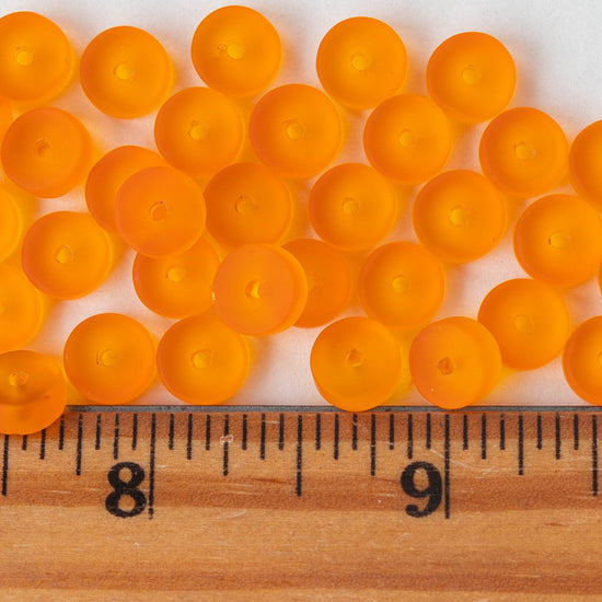 9mm Frosted Glass Heishi Beads - Light Bright Orange - 72 Beads