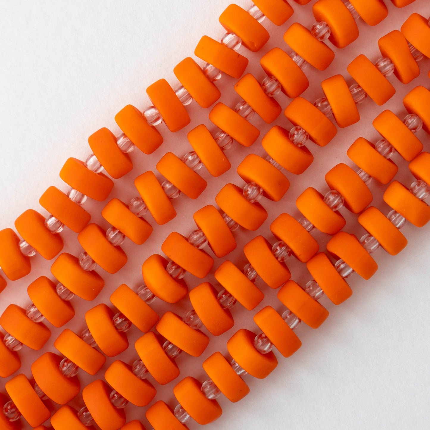 9mm Frosted Glass Heishi Beads - Opaque Orange - 72 Beads