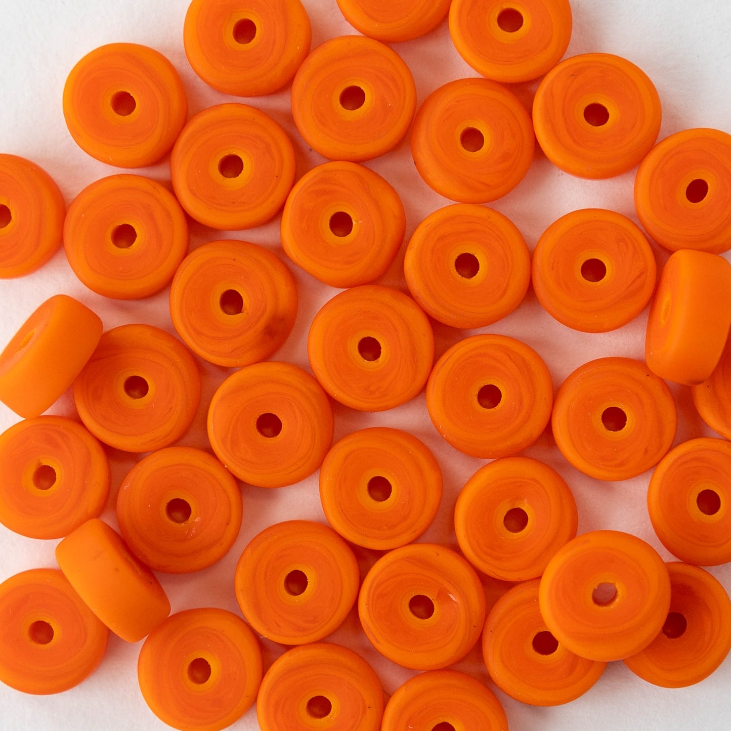 9mm Frosted Glass Heishi Beads - Opaque Orange - 72 Beads