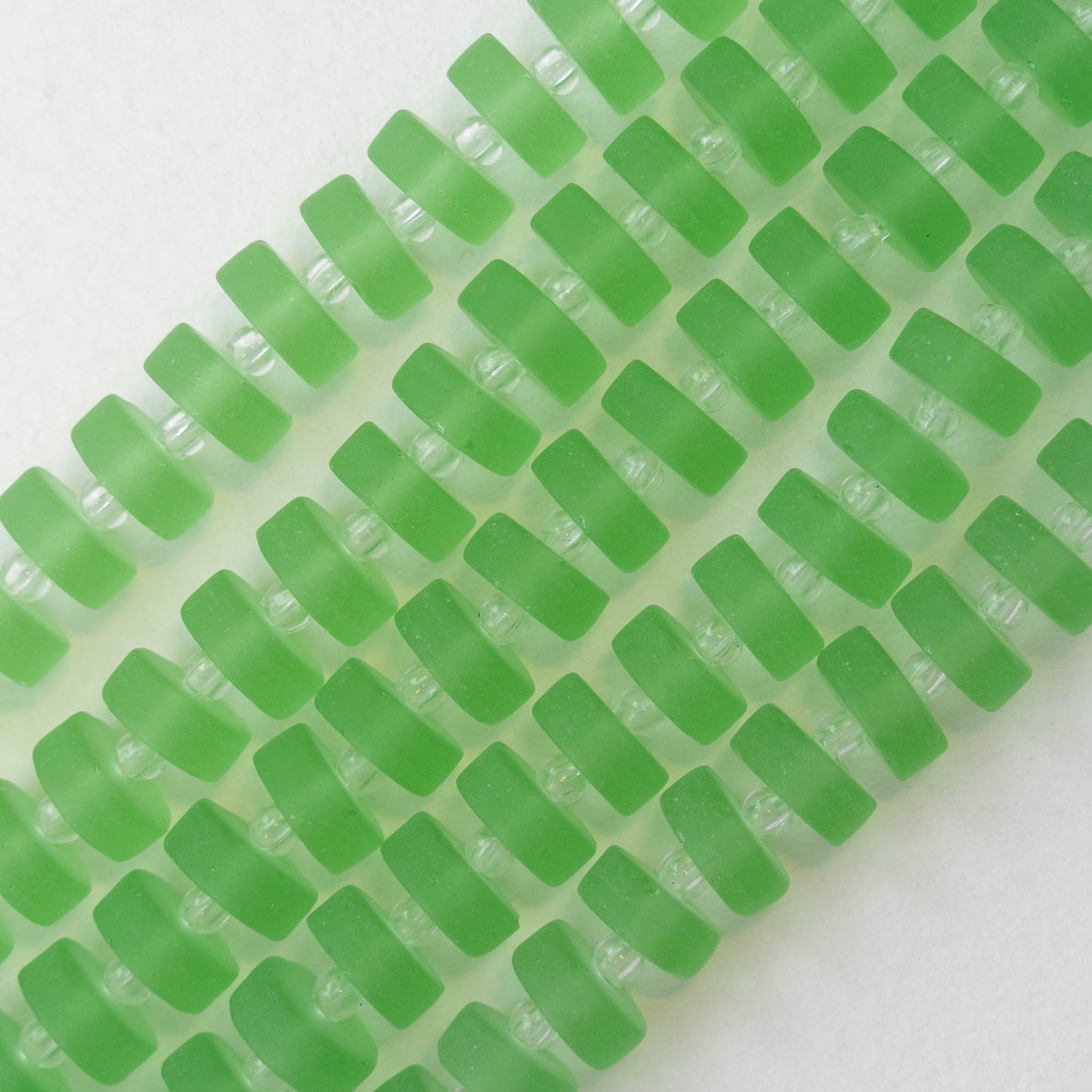 9mm Frosted Glass Heishi Beads - Peridot Green - 72 Beads