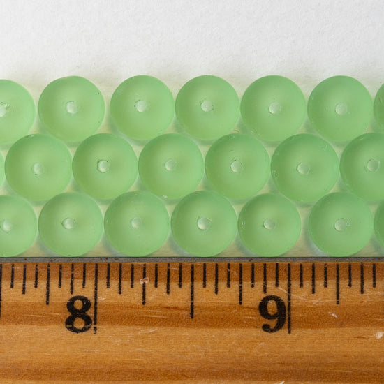 9mm Frosted Glass Heishi Beads - Peridot Green - 72 Beads
