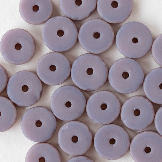 9mm Frosted Glass Heishi Beads - Opaque Purple - 72 Beads