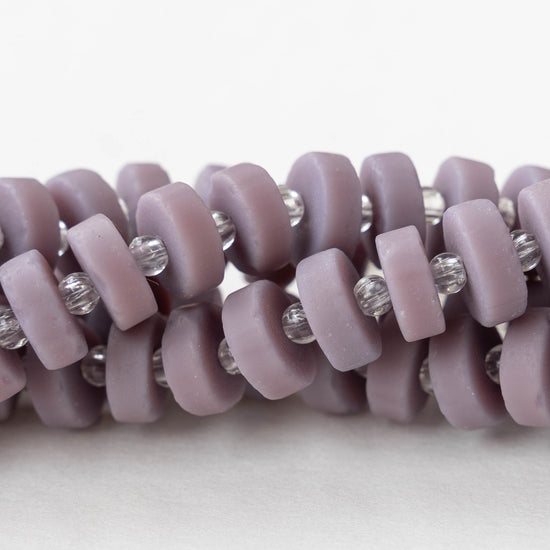 9mm Frosted Glass Heishi Beads - Opaque Purple - 72 Beads