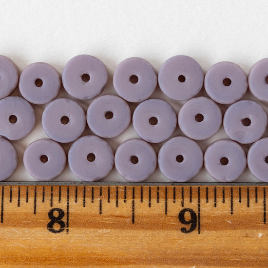 9mm Frosted Glass Heishi Beads - Opaque Purple - 72 Beads