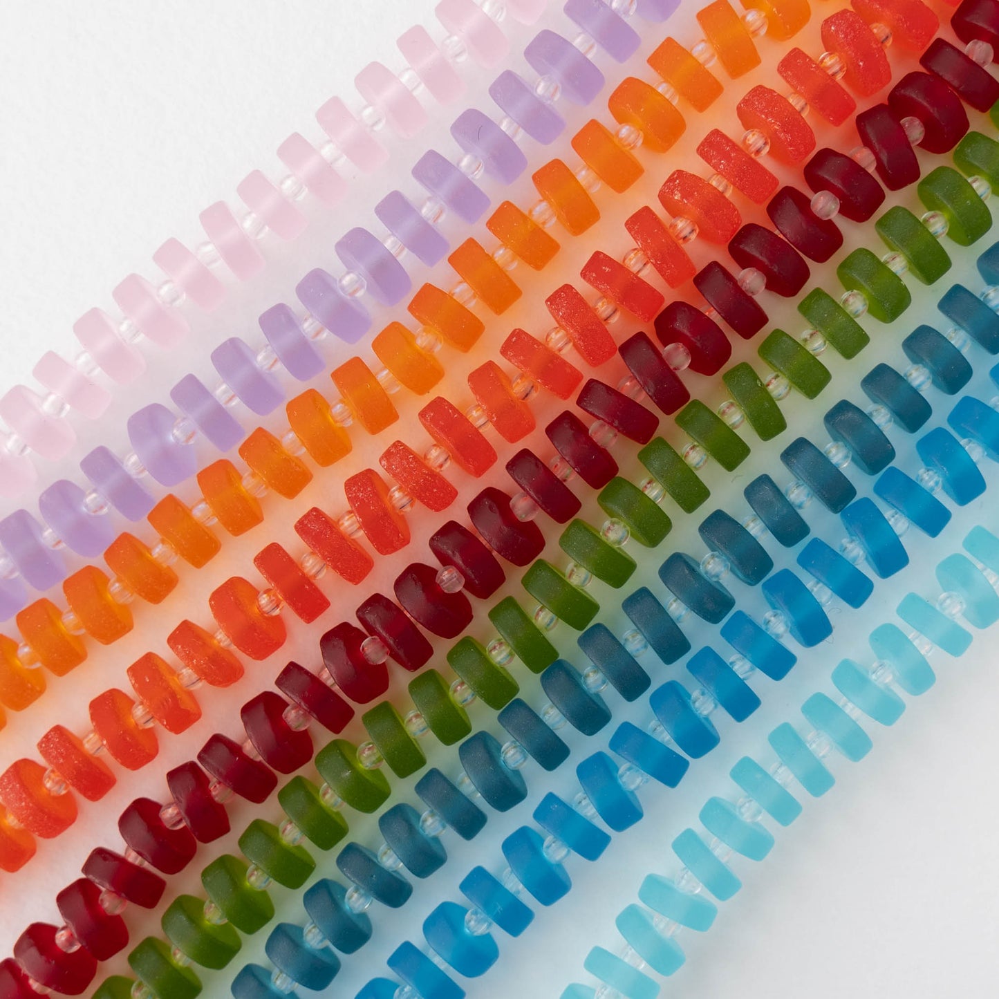 9mm Frosted Glass Heishi Bead - Transparent Mix