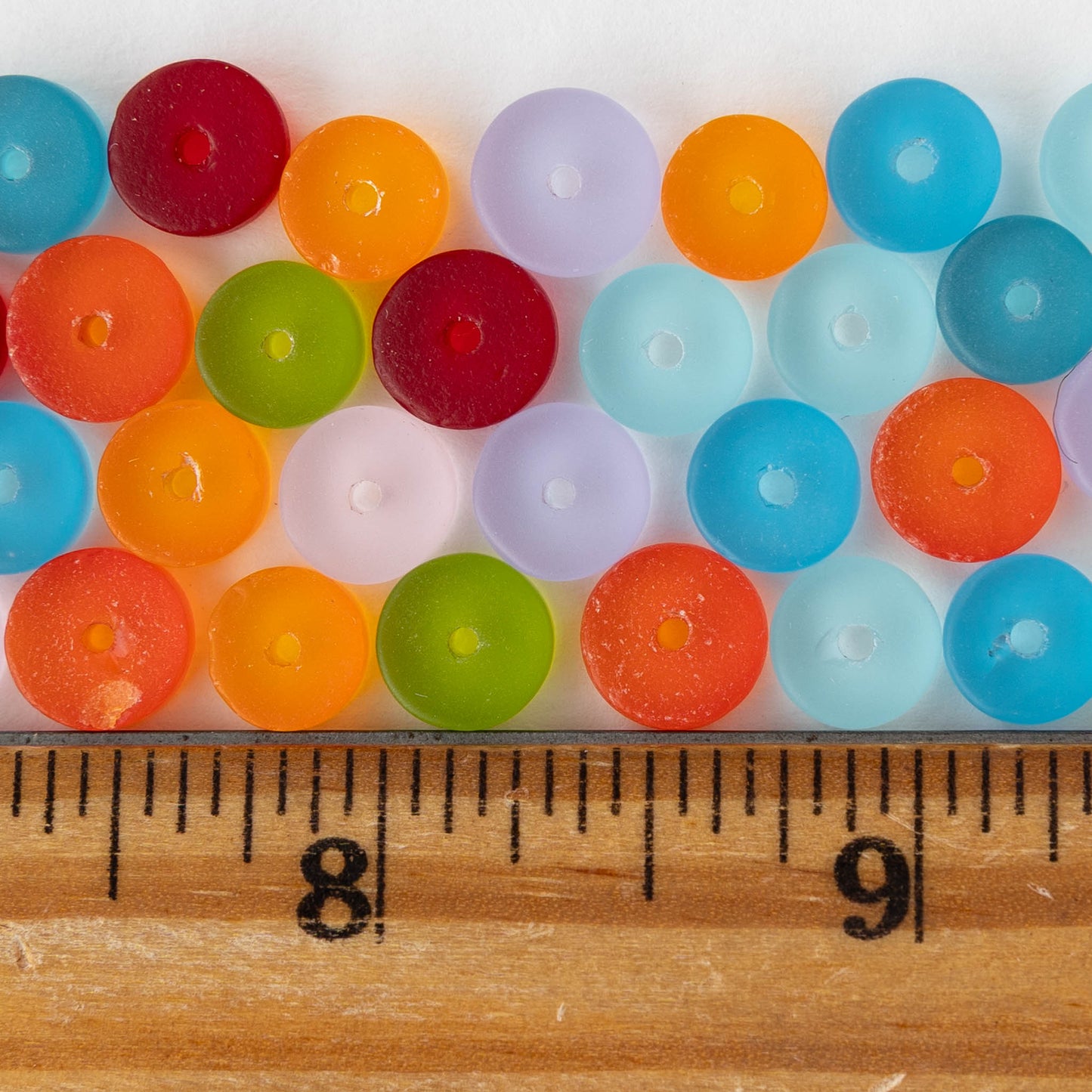 9mm Frosted Glass Heishi Bead - Transparent Mix