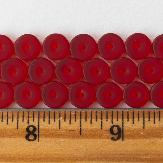 9mm Frosted Glass Heishi Beads - Red - 72 Beads