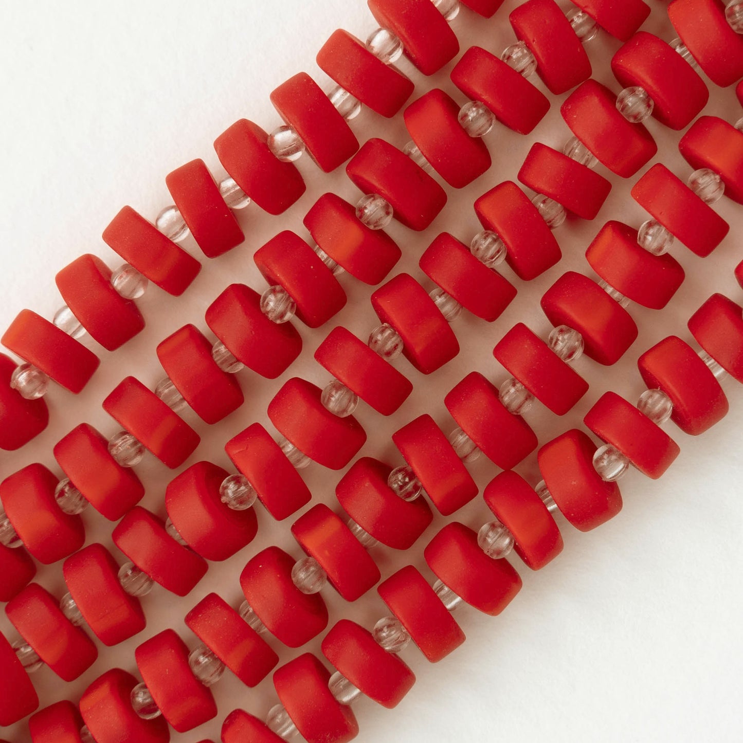 9mm Frosted Glass Heishi Beads - Opaque Dark Red/Orange - Choose Amount