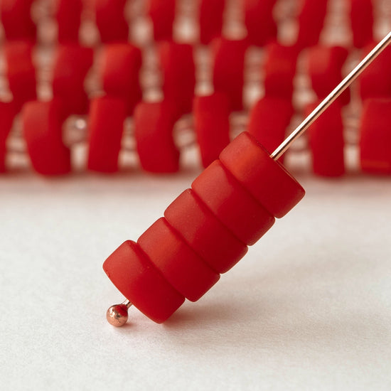 9mm Frosted Glass Heishi Beads - Opaque Dark Red/Orange - Choose Amount