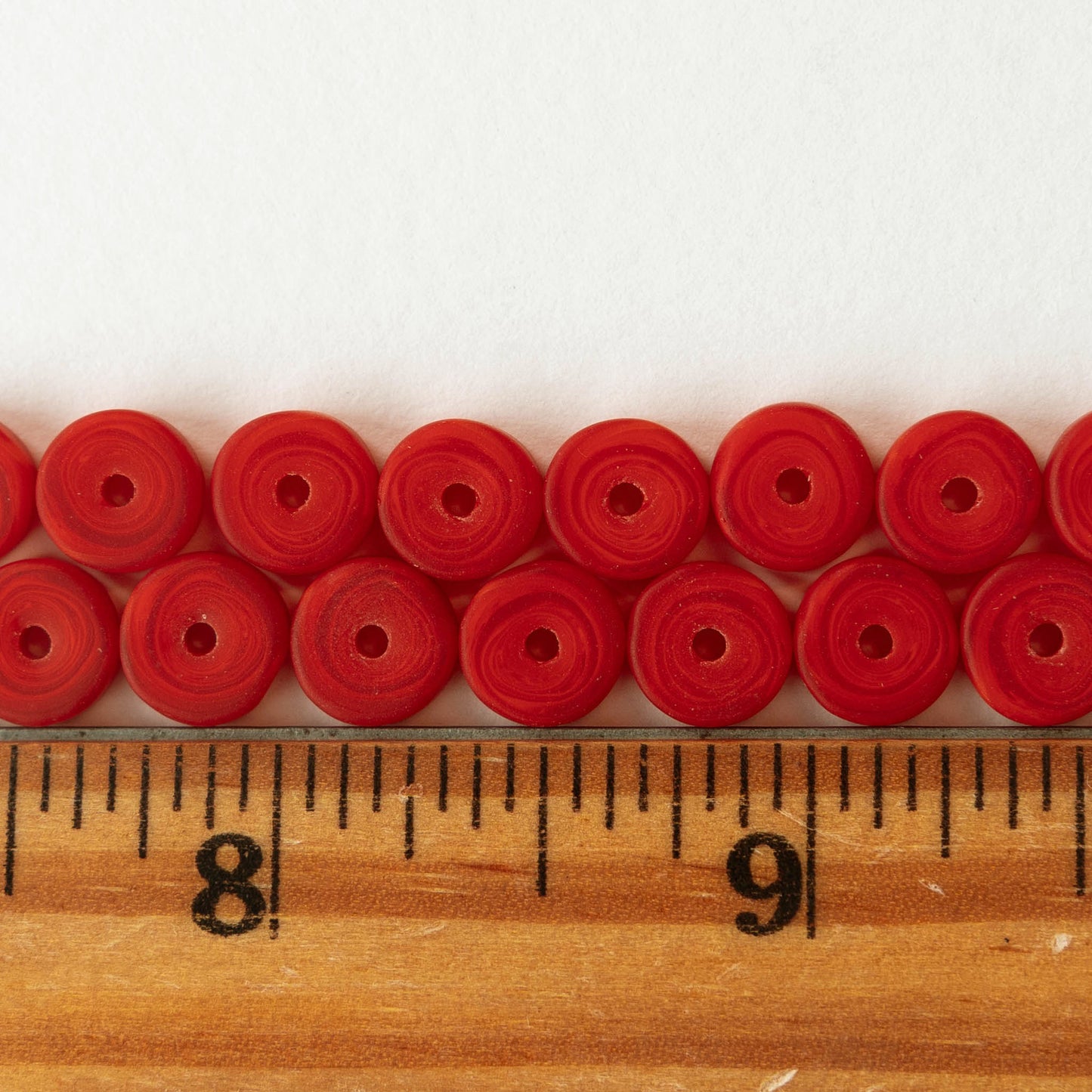 9mm Frosted Glass Heishi Beads - Opaque Dark Red/Orange - Choose Amount