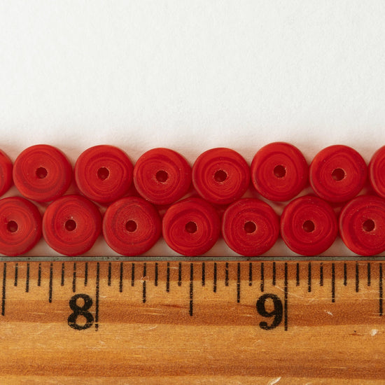 9mm Frosted Glass Heishi Beads - Opaque Dark Red/Orange - Choose Amount