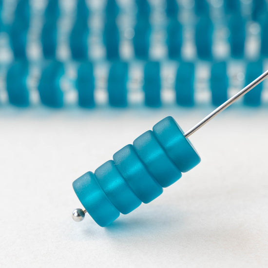 9mm Frosted Glass Heishi Beads - Teal - Choose Amount