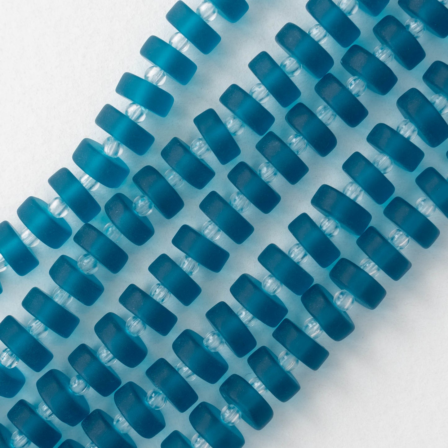 9mm Frosted Glass Heishi Beads - Teal - Choose Amount