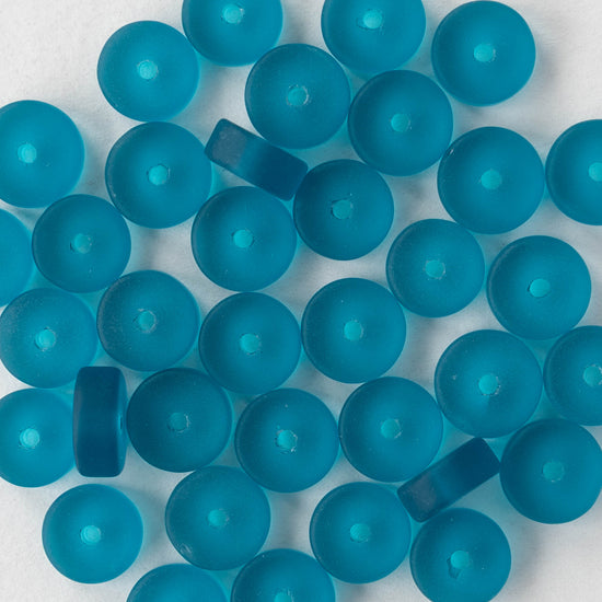 9mm Frosted Glass Heishi Beads - Teal - Choose Amount