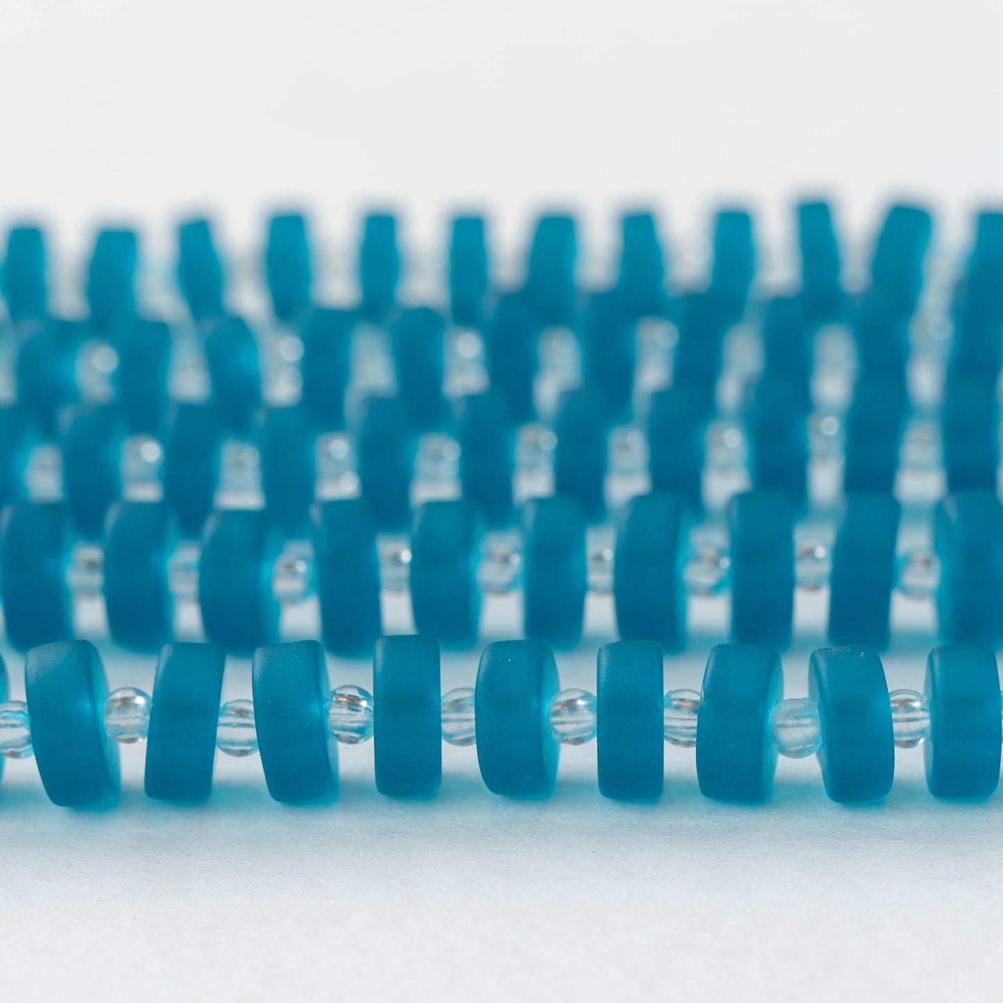 9mm Frosted Glass Heishi Beads - Teal - Choose Amount