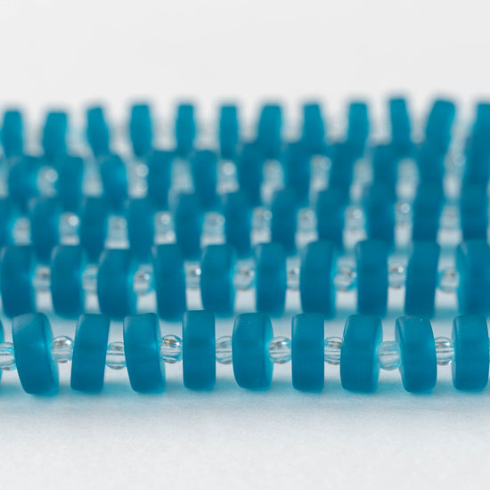 9mm Frosted Glass Heishi Beads - Teal - Choose Amount