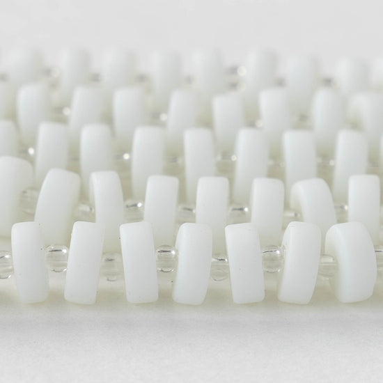 9mm Frosted Glass Heishi Beads - Snow White - 72 Beads