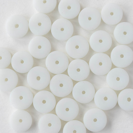 9mm Frosted Glass Heishi Beads - Snow White - 72 Beads